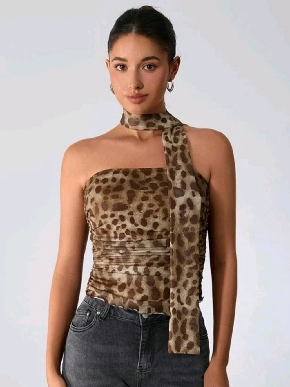 Women’s Leopard Animal Print Halter Neck Sleeveless Open Back Tie Tank XS